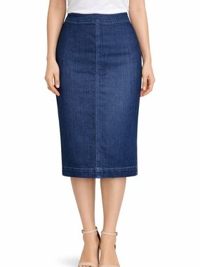 Dex Dark Wash Denim Pencil Midi Skirt - Size 25 (Stretch)
